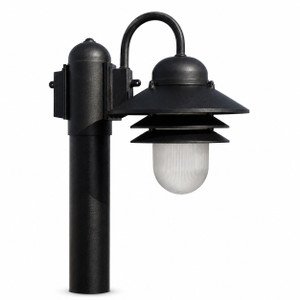 Black Outdoor Nautical Post Mount Gooseneck Light Fixture - Clear Prism Diffuser