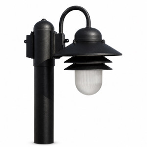 Black Outdoor Nautical Post Mount Gooseneck Light Fixture - Clear Prism Diffuser 