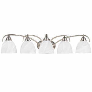Volume V2615-33 – 5-Light Indoor Vanity Light – Brushed Nickel with White Alabaster Glass 