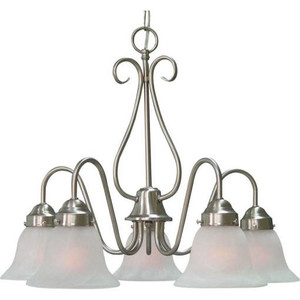 Volume Lighting V2355-33 - 5-Light Brushed Nickel Chandelier - Alabaster Glass Bell Shades