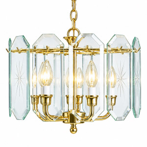 Volume Lighting V3195-C2 - 17 in Wide Polished Brass Chandelier - Beveled Clear Glass Panels