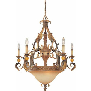 Volume Lighting V3238-58 - Heirloom Umber Candle Chandelier - Glass Bowl