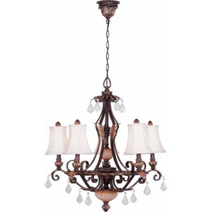 Volume Lighting V3515-73 - Vintage Bronze Chandelier - Fabric Shades - Crystal Accents