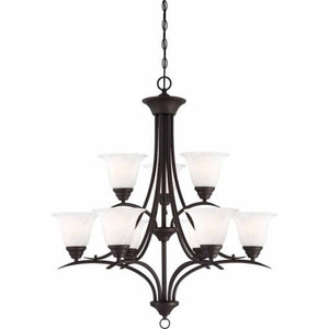 Volume Lighting V5249-79 - Antique Bronze 2-Tier Chandelier - Alabaster Glass Bell Shades