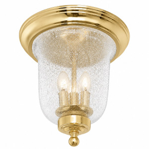 Volume V7170-2 - 11" Indoor Flush Mount - Clear Seedy Glass Dome - Polished Brass - Mid-Century