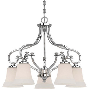 Volume Lighting V3165-3 - 5-Light Chrome Chandelier - White Glass Bell Shades