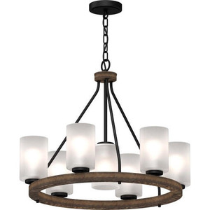 Volume Lighting V4756-84 Indoor Walnut & Black Hanging Chandelier