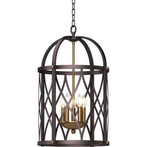 Volume Lighting V5205-45 - Brushed Black Caged Chandelier - Gold Candle Cluster