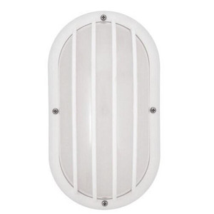 White Nautical Oval Bulkhead Wall Fixture with Protective Grill Design