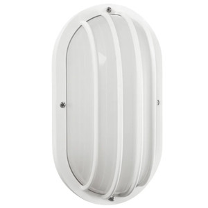 Wave Lighting S76WF-WH – White Oval Outdoor Wall Fixture with Grill – Frosted Diffuser 