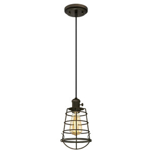 Westinghouse 6323600 - 1-Light Oil Rubbed Bronze Cage Mini Pendant - 6 in Diameter - Nolan