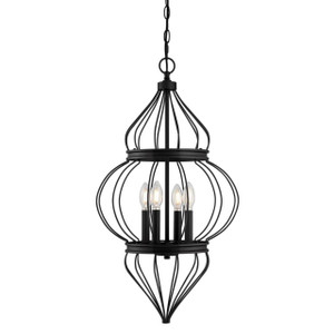 Westinghouse 6368600 - 4-Light Matte Black Cage Chandelier - 15-9/16 in Diameter - Sahara