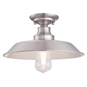 Westinghouse 6370200 - 1-Light Brushed Nickel Semi-Flush Mount - 12 in Diameter - Metal Shade