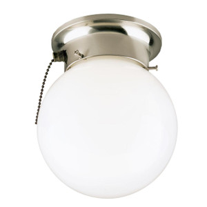 Westinghouse 6720800 - 1-Light Brushed Nickel Globe Flush Mount Pull Chain - 6 in Diameter
