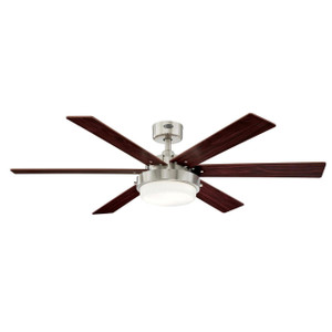 Westinghouse 7205100 - 52 in Brushed Nickel 6-Blade Ceiling Fan with LED Light - Alloy II