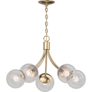 Volume Lighting V2125-90 - 5-Light Antique Gold Chandelier - Clear Glass Globes