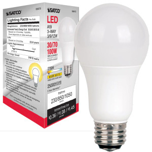 Satco S8570 - 3-Way LED A19 Bulb - 2700K - Enclosed Rated