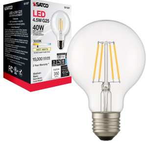Satco S21227 - 4.5G25/LED/CL/930/120V - G25 LED Clear Globe Bulb - 3000K