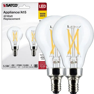Satco S21871 - 5.5W Clear LED A15 Bulb - 2700K - E12 Candelabra Base - 2 Pack