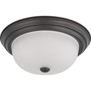  Satco 60-6011 Mahogany Bronze Flush Mount Light with Frosted White Glass 