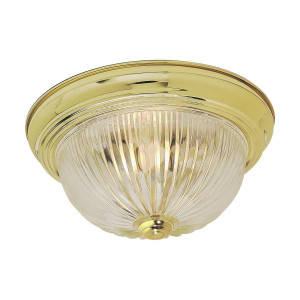 Satco 60-6015 Polished Brass Flush Mount Light with Clear Ribbed Glass 