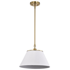  Satco 60-7412 White Pendant Light with Vintage Brass 