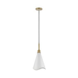  Satco 60-7471 Matte White Pendant Light with Burnished Brass 