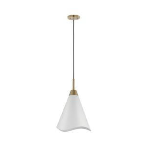  Satco 60-7477 Matte White Pendant Light with Burnished Brass 