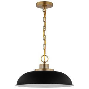  Satco 60-7481 Matte Black Pendant Light with Burnished Brass 