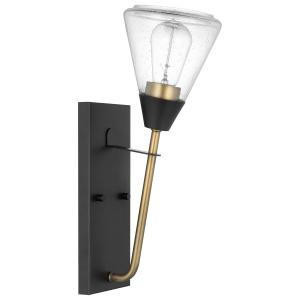  Satco 60-7681 Matte Black Wall Sconce Light with Clear Seeded Glass 
