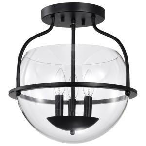  Satco 60-7823 Matte Black Semi Flush-Mount Light with Clear Glass 
