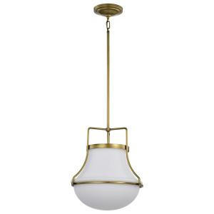  Satco 60-7863 Natural Brass Pendant Light with White Opal Glass 