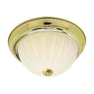  Satco SF76-128 Polished Brass Flush-Mount with Frosted Melon Glass 