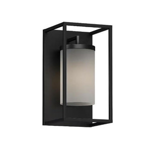 Volume Lighting V9051-5 - Black Outdoor Caged Cylinder Wall Lantern - White Glass