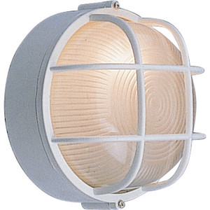 Volume Lighting V8890-6 - White Round Caged Outdoor Bulkhead Light - Frosted Ribbed Glass