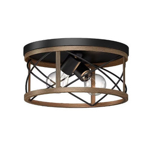 Volume Lighting Volume V7872-84 Walnut and Black Caged Steel Flush Mount Drum