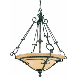 Volume Lighting V4574-36 - Antique Iron Bowl Pendant - Amber Glass Bowl
