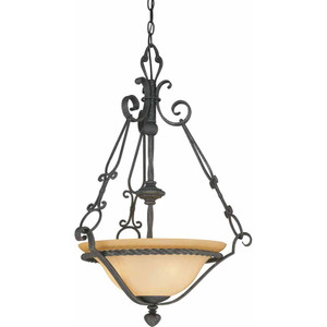 Volume Lighting V4573-36 - Antique Iron Bowl Pendant - Amber Glass Bowl