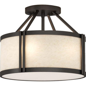 Volume Lighting V4203-79 - Antique Bronze Drum Semi-Flush Mount - Linen Shade