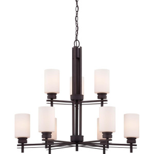 Volume Lighting V3769-79 - Antique Bronze 2-Tier Chandelier - White Glass Shades