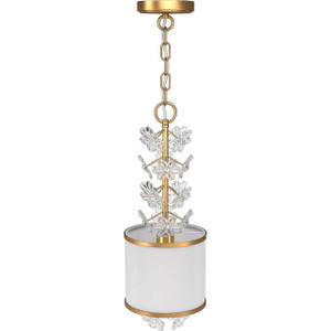 Volume Lighting V3411-90 - Antique Gold Pendant - White Glass Cylinder - Crystal Accents