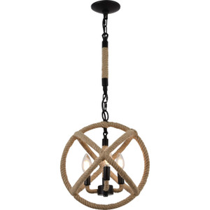 Volume Lighting V3123-70 Black Rope Globe Candelabra Pendant Light