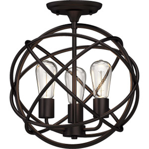 Volume Lighting V3113-79 Antique Bronze Caged Semi Flush-Mount Globe