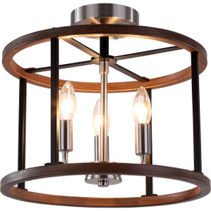Volume Lighting V2113-19 Brushed Nickel & Walnut Semi Flush-Mount