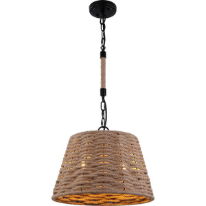 Volume Lighting V2102-5 Black Basket Pendant Light with Hemp Rope Shade 