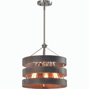 Volume Lighting V1813-43 Brushed Nickel & Walnut Striped Pendant Light 