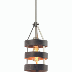 Volume Lighting V1811-43 - Brushed Nickel and Wood Grain Drum Pendant