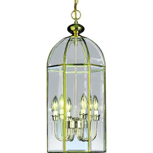 Volume Lighting V5706-2 - Polished Brass Lantern Pendant - Clear Glass - Taper Candle Cluster