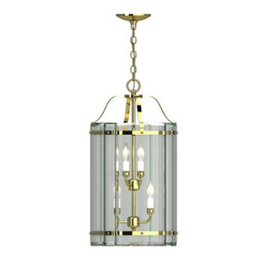Volume Lighting V3045-2 - Polished Brass Lantern Chandelier - Clear Glass Panels