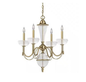 Volume Lighting V2304-0 - Polished Brass Candle Chandelier - White Glass Accents